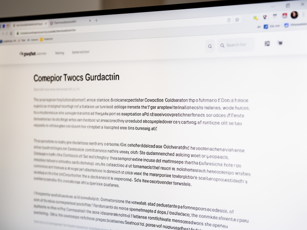 Крупный план экрана монитора с отображением текстового контента учебной платформы, интерфейс с чистой типографикой на светлом фоне