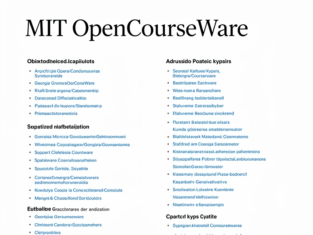 Скриншот обновлённого интерфейса MIT OpenCourseWare с чистым белым фоном, крупными заголовками в Georgia и хорошо структурированными разделами курса